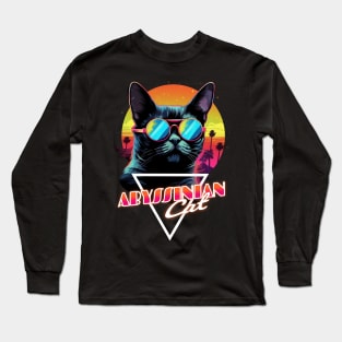 Retro Wave Abyssinian Cat Miami Shirt Long Sleeve T-Shirt